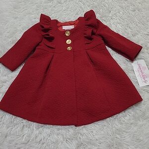 Bonnie Baby Three Button Coat Red Girls 6-9M Winter Christmas Holiday Elegant
